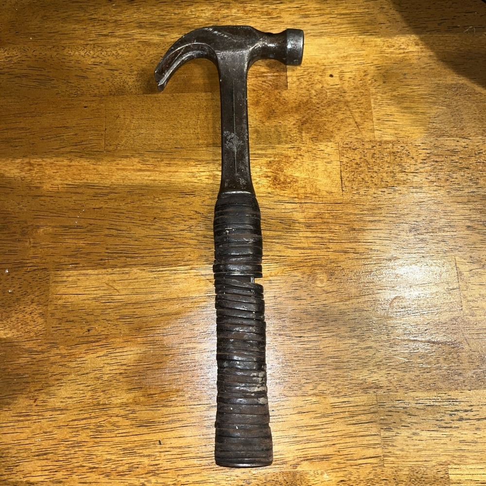 Vintage Estwing Claw Stacked Leather Handle Hammer Pat. No. 16820 (1930s)